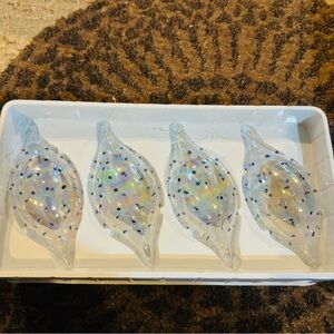 Vintage Hand Blown Glass Clear Ornaments with Blue Dots Made In Taiwan NIB